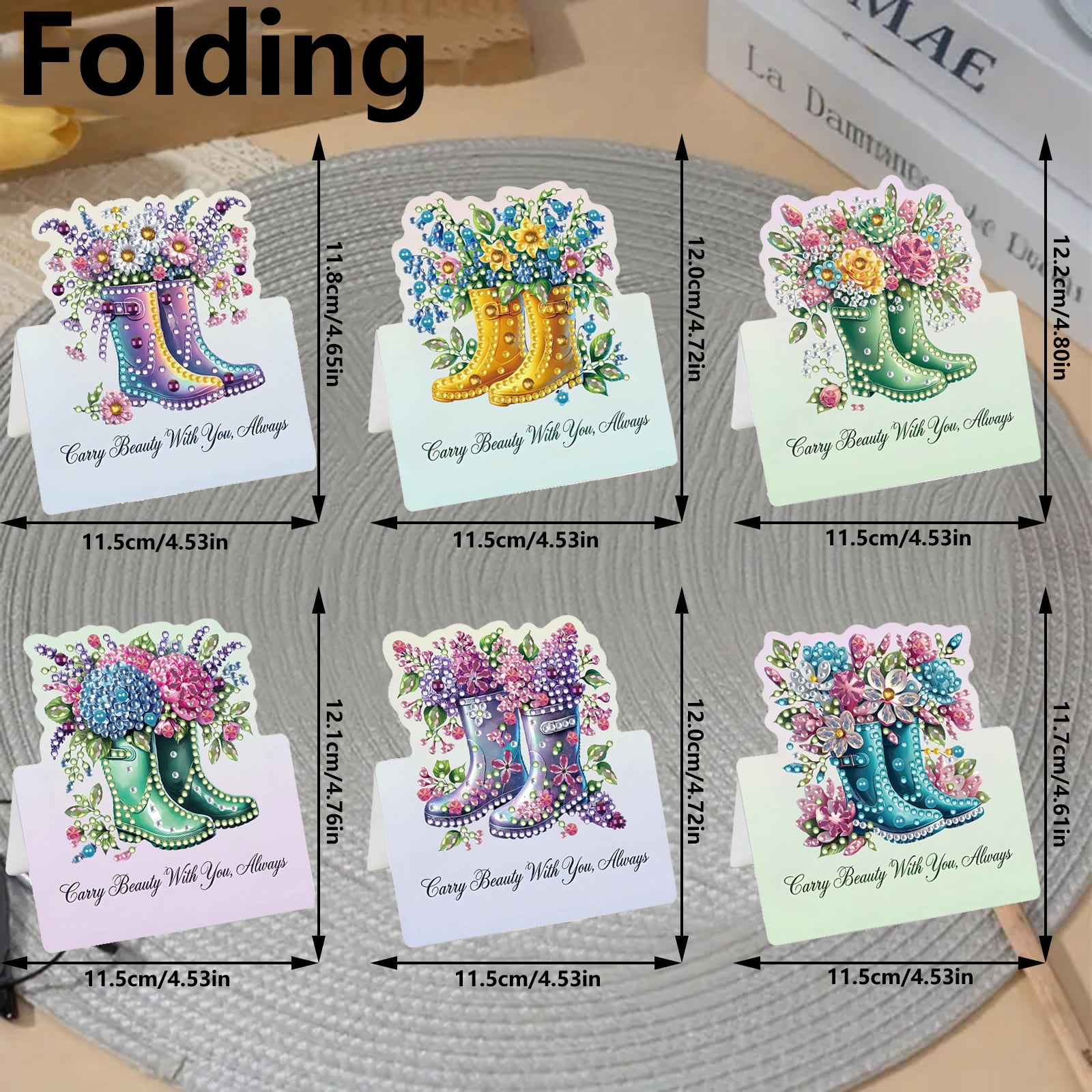 FLOPESN 6Pcs DIY Diamond Art Greeting Cards Set, Spring Flower 3D Folding Thank You Card For Birthday Holiday Blessing Gift(included envelopes)