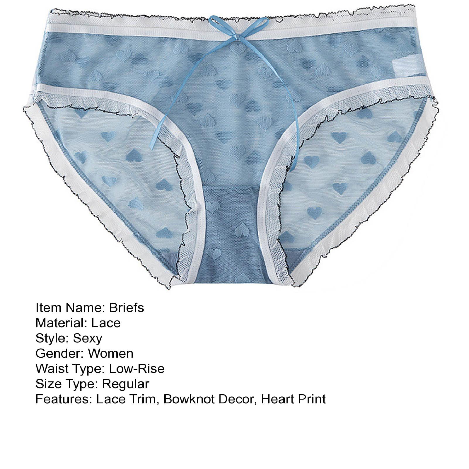 harmtty Low-Rise Bowknot Decor Heart Print Transparent Women Panties Net  Yarn Lace Patchwork Briefs,Apricot