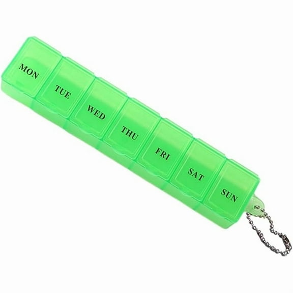 7 Day Pill Organizer, Weekly Pill Organizer, Large Weekly Pill Box Organizer 7 Day, Small Compartments, Portable Daily Med Container to Hold Supplements and Medications, Green