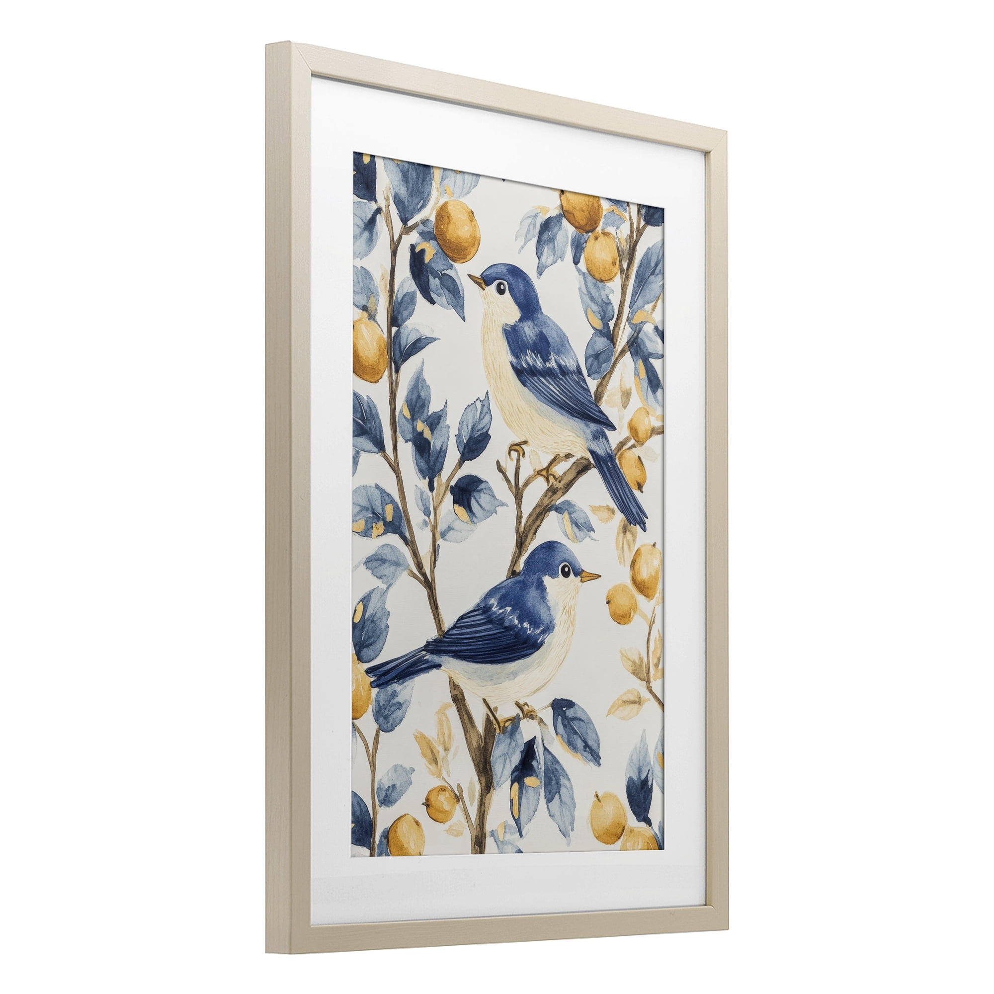 Stupell Industries Sweet Blue Birds on Lemon Branch Birch Framed Print Under Glass, design by Petal Prints Design