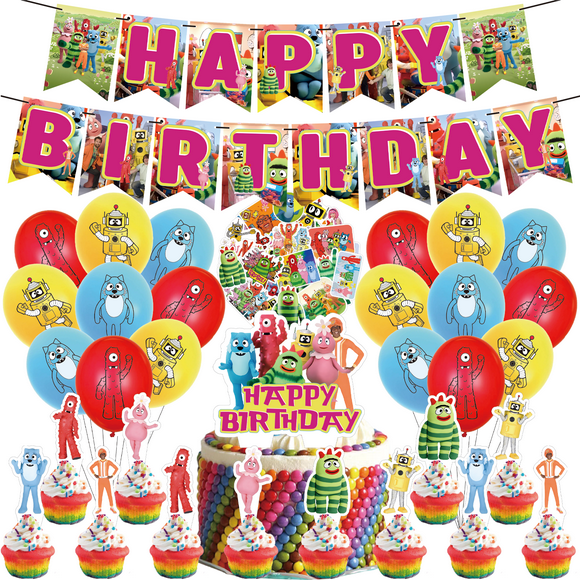 Ensemble de Décoration de Fête Yo Gabba 32 Pcs Incluant Bannière, 18 Ballons, 13 Pics à Cupcakes pour Célébrations à Thème