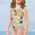 thumbnail image 4 of FOR U DESIGNS Doughnut One Piece Swimsuit Teenagers Kids Girls V-Neck Bodysuit Stretchy Sleeveless Bathing Suit Quick Dry Activewear Size 5-6 Years, 4 of 8