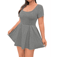 thumbnail image 2 of Vestido Mini para Mujer, Escote Cuadrado, Corta, Dobladillo con Volantes y Pantalones Cortos Incorporados, Gris, Talla S, 2 of 10