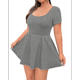 thumbnail image 2 of Vestido Mini para Mujer, Escote Cuadrado, Corta, Dobladillo con Volantes y Pantalones Cortos Incorporados, Gris, Talla S, 2 of 10