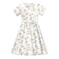 thumbnail image 4 of MKOSPLRT Girls Short Sleeve Floral Dress Kids Boho Casual Twirly Skater Dress Retro Boho Flowy Pleated Dress for Girls 4-14 Years, 4 of 8