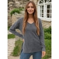 thumbnail image 3 of Aiyino Women's Casual Lightweight V Neck Batwing Sleeve Knit Top Loose Pullover Sweater Tops,Dark Grey 2XL, 3 of 4