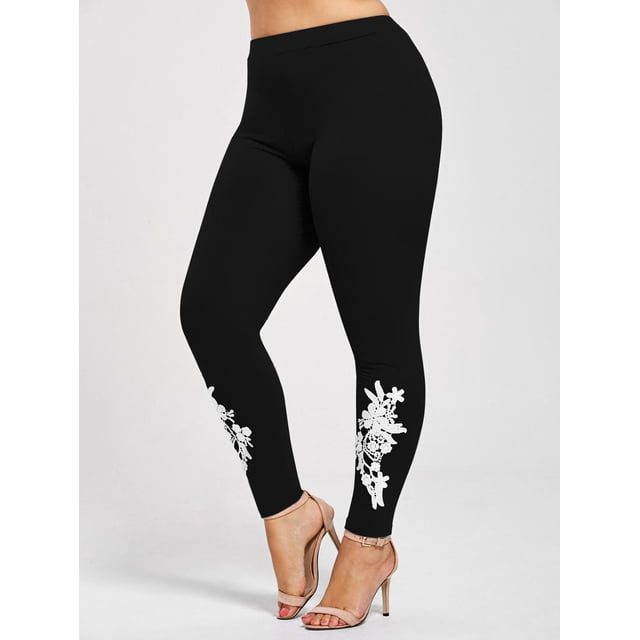 Leggings de jersey con aplicación de talla grande Rosegal Cubrirlos