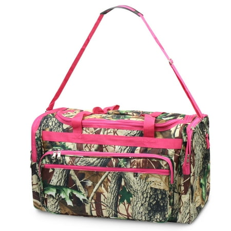 Travel Duffel Bag by Zodaca Shoulder Luggage Bag Sports Gym Carry Bag for Business Trip Camping - Multi-color Natural Camouflage with Pink Trim
