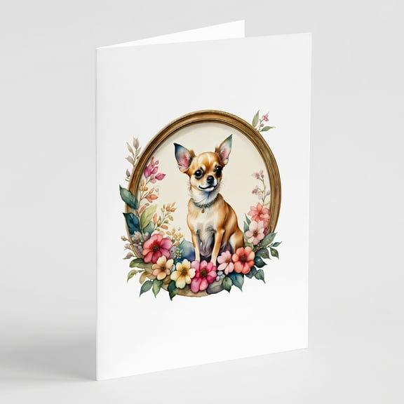 Chihuahua and Flowers Greeting Cards and Envelopes Pack of 8 7 in x 5 in
