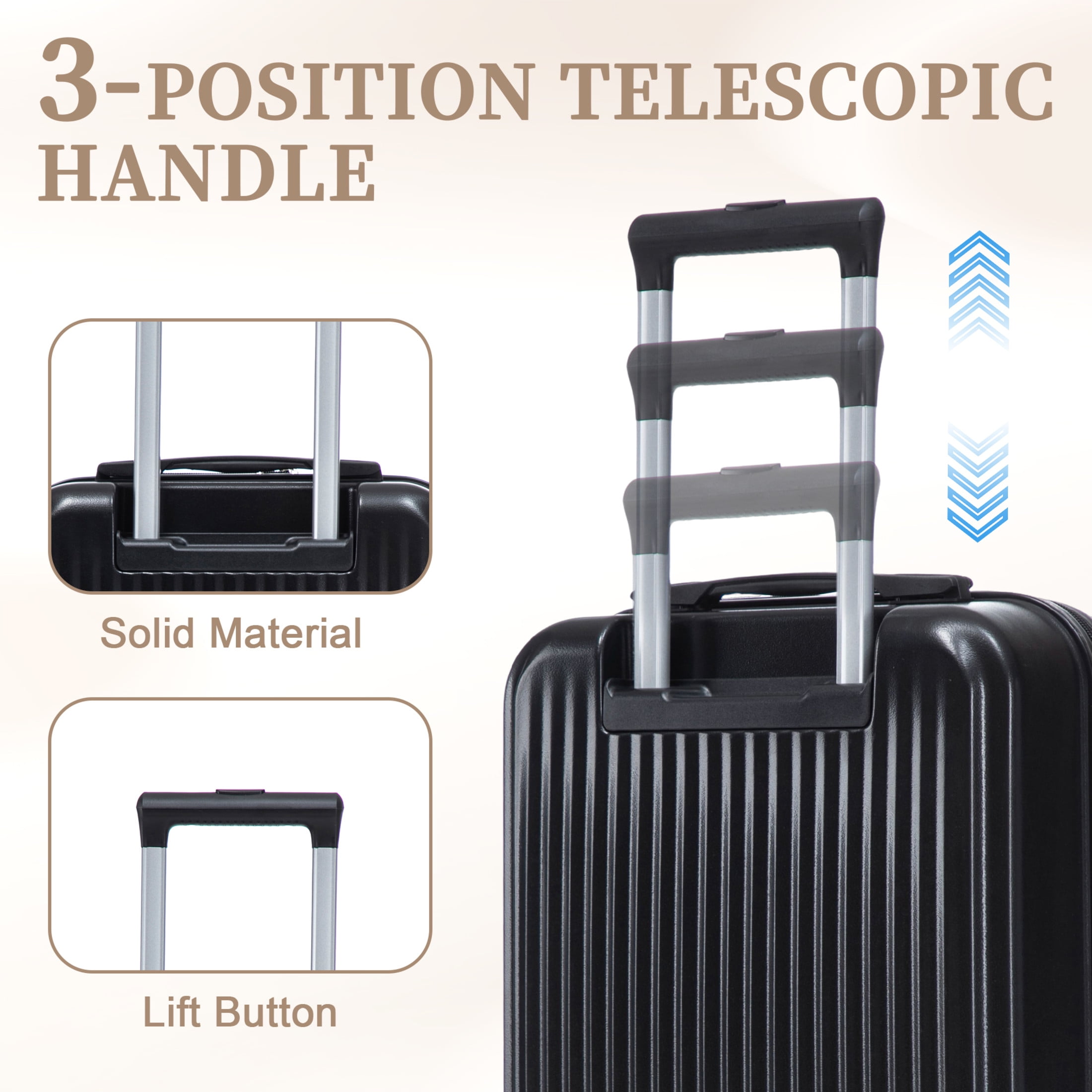 GDF Studio 20" Carry-On Spinner Luggage Set with 14" Cosmetic Case, Lockable and Front Opening, Black