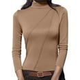 thumbnail image 3 of Women's Tops Close Fitting Solid Color Round Neck Stand Up Collar Top Base Shirt T-shirt With Velvet Base Long Sleeved Round Neck Top/shirt, 3 of 7