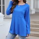 thumbnail image 2 of Camiseta de manga larga para mujer con bolsillos, cuello redondo, decoración de botones superiores para todas las estaciones, azul M, 2 of 8