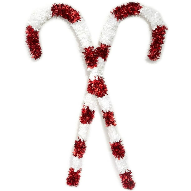 2Pack Christmas Candy Cane Tinsel Home Decor, 50" Tall Red/White