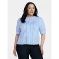 thumbnail image 5 of Time and Tru Women's and Women's Plus Cotton Lace Inset Blouse with Elbow Length Sleeves, Sizes XS-4X, 5 of 6
