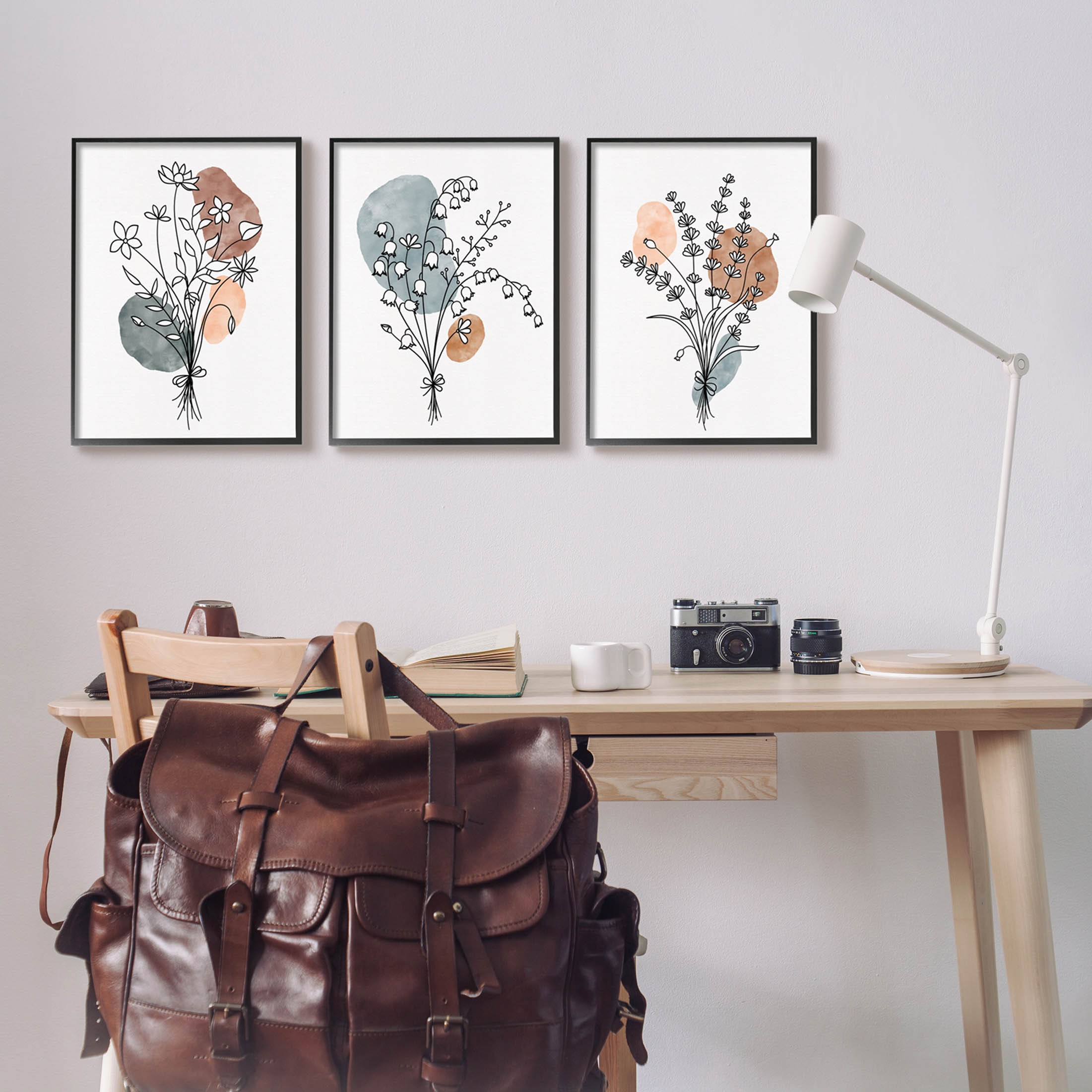 Stupell Industries Neutral Bohemian Herb Bunches Graphic Art Black Framed Art Print Wall Art, Set of 3, Design by JJ Design House LLC