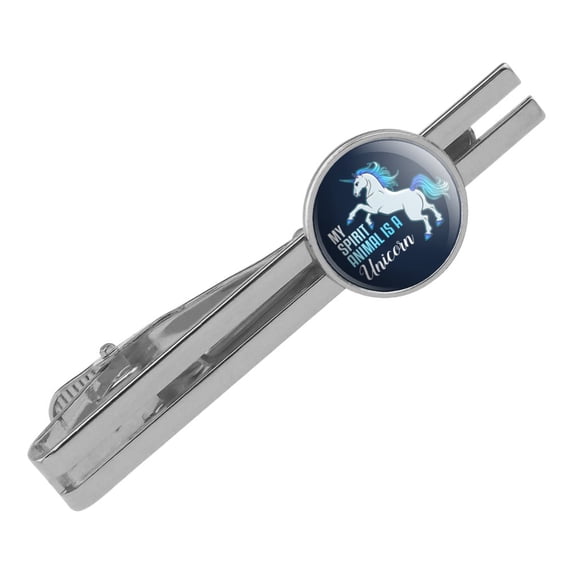 My Spirit Animal is a Unicorn Round Tie Bar Clip Clasp Tack Silver Color Plated