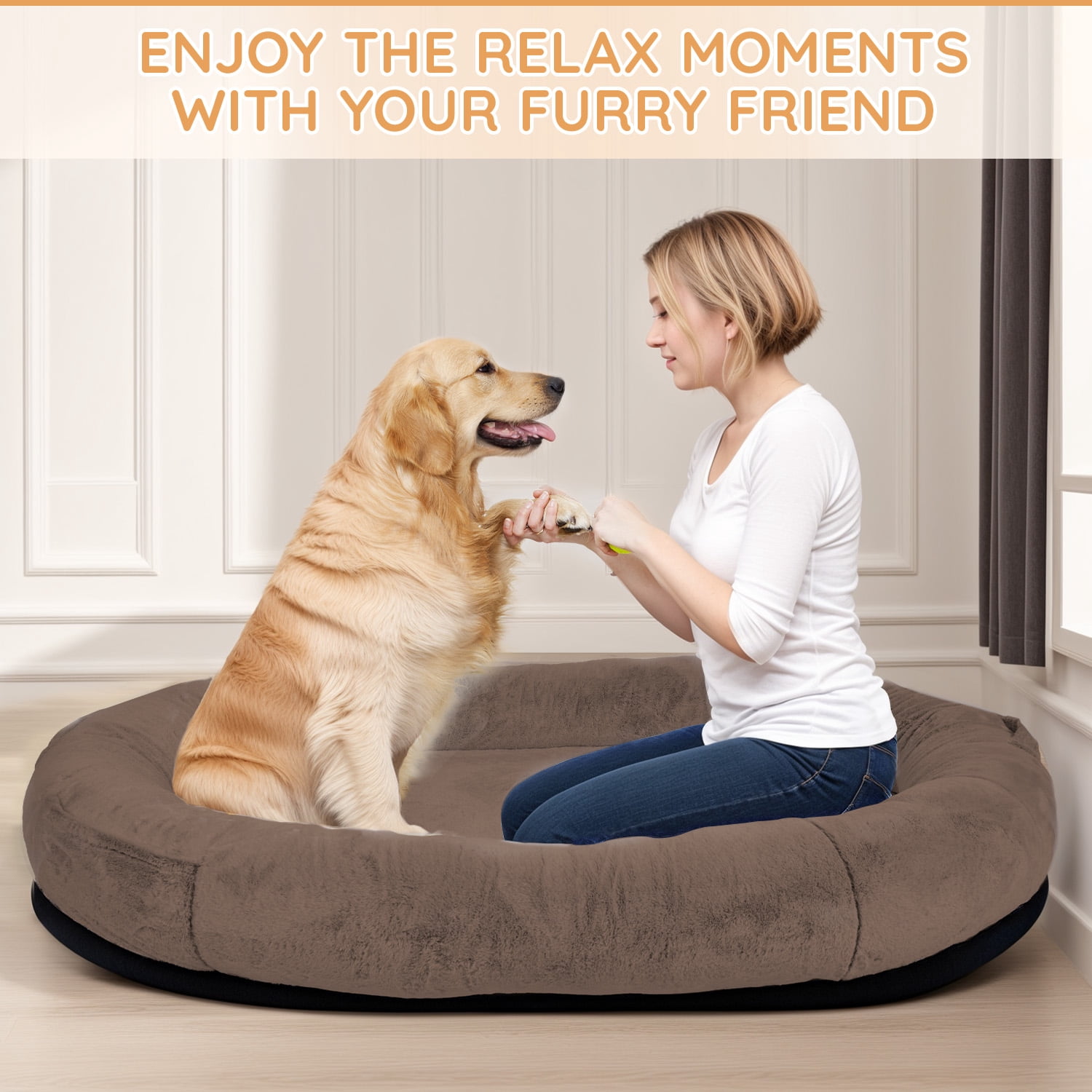 Pipopa Human Dog Bed,71"x45"x14"Large Size fits for adults&Pets,Washable Cover Dog Bed with Pillow and Blanket,Extra Large Human Size Beanbag Bed,Dark Brown