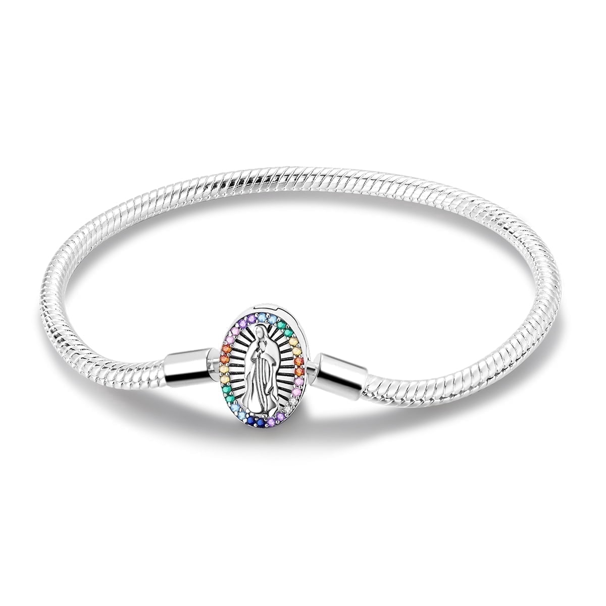 MULA Silver Plated Sparkling Cubic Zirconia Snake Chain Bracelet for Women, DIY Charm Bracelet Birthday Christmas Gift