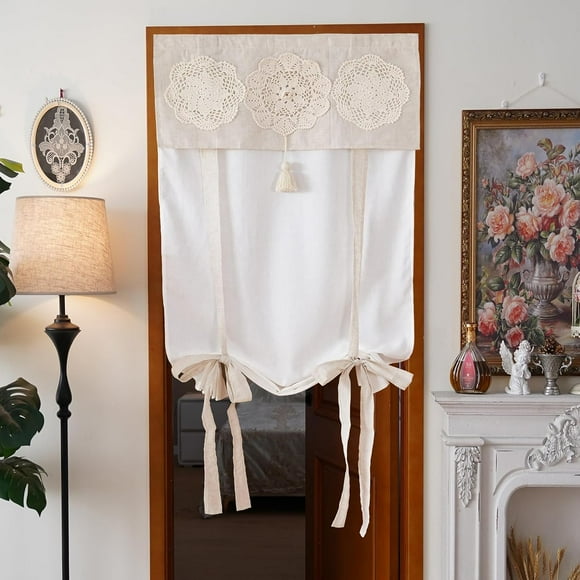 AIR-Door Curtain Half Blackout Window Curtains Macrame Privacy Farmhouse Door Curtains for Patio French Door Front Door Sidelight Curtain Tie up Shade 1 Panel (Linen White, 26 x 40 Inches)