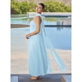 thumbnail image 5 of Light Blue Solid Ruched Halter Maxi Dress With Sheer Drape, Elegant Evening Gown, 5 of 6
