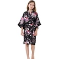 thumbnail image 1 of Girls Kids Daffodils Silky Satin Kimono Robe for Wedding Spa Party, Short, 1 of 6