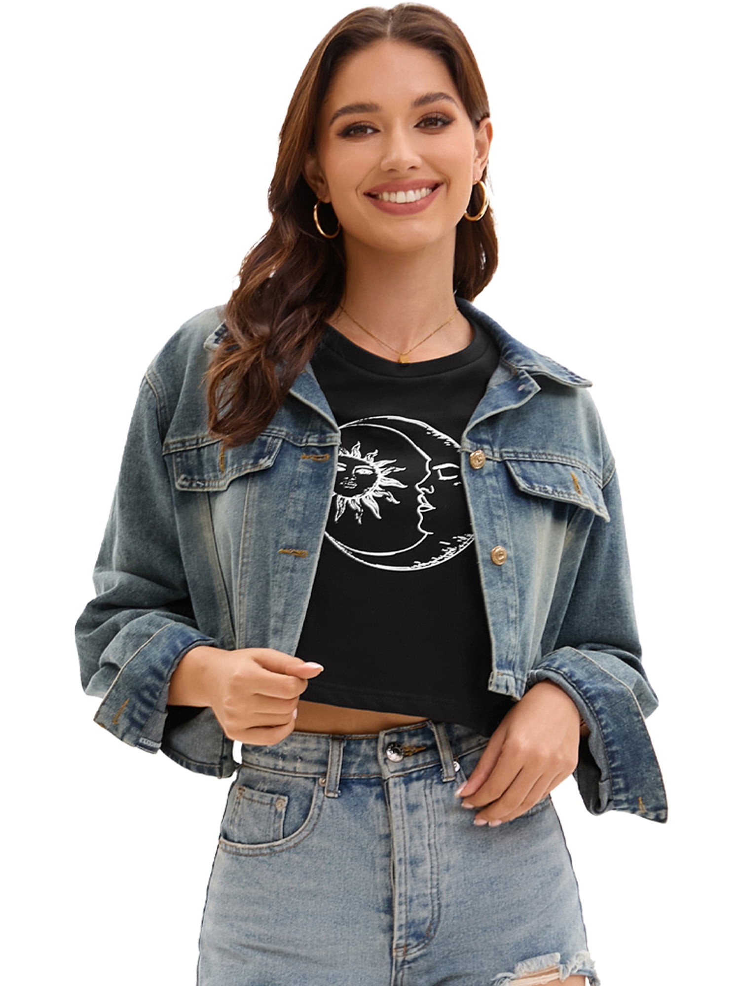 DARING DIVA Stylish Loose Fit Women's Top with Crew Neck Design M Black Print