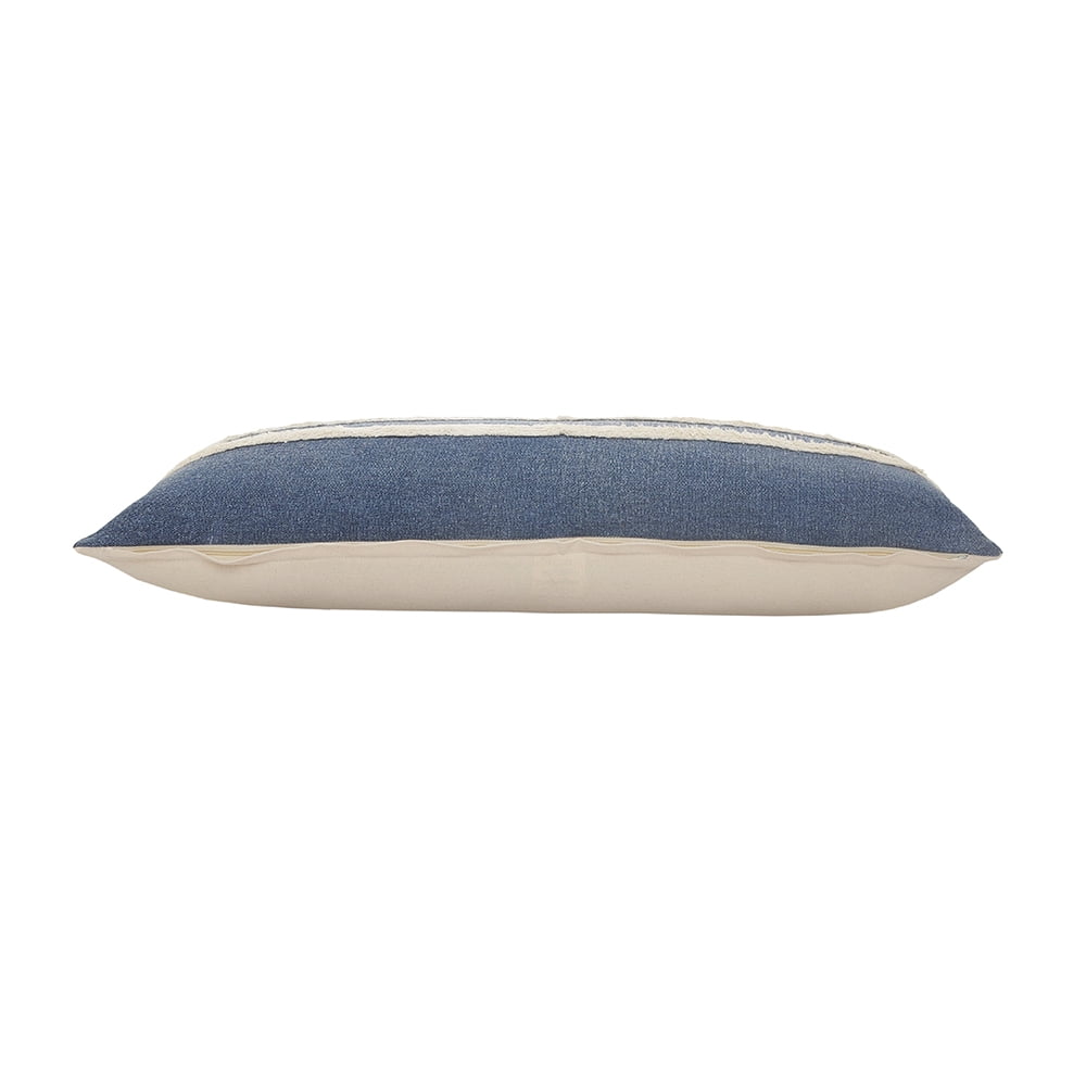 Ox Bay Sariyah Dusty Blue/White Shag Striped Over-tufted Cotton Adult Decorative Lumbar Pillow Cover
