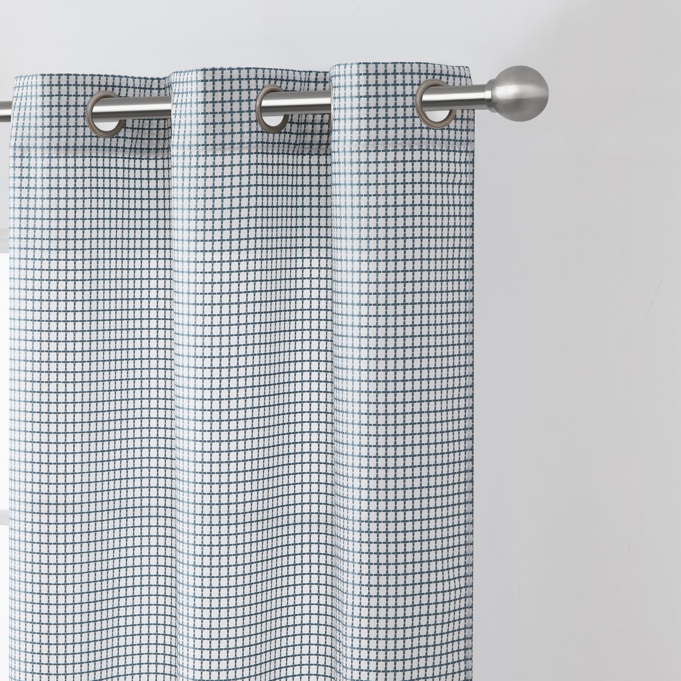 Modern Elements Hannah Modern Teal Grid Grommet Light Filtering Curtain Panel, 76" x 96" (2 Panels)
