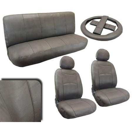 Premium Leatherette Gray Padded Luxury Car Seat Covers Full Set Synth Leather For Saturn