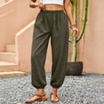 thumbnail image 3 of Dwellite Womens Balloon Pants Trendy Casual Elastic Waist Wide Leg Harem Pants Baggy Pleated Lantern Trousers Army Green S, 3 of 8