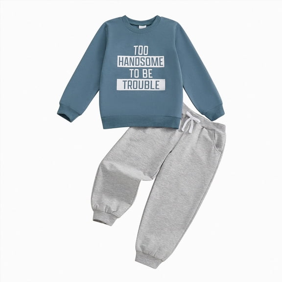 felwors Baby Boy Fall Clothes Set Long Sleeve Letter Print Sweatshirt Pants Toddler Infant Outfits