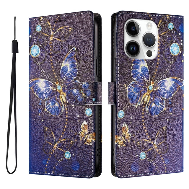 FOXDOCK Funda Tipo Cartera para iPhone 14 Pro Max con Soporte y Correa – Diseño de Patrones Lindos
