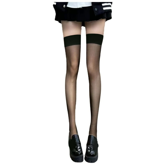 WEAIXIMIUNG Bas Rayés Verts et Blancs pour Femmes, Bas Patchwork Aguichant, Jambes Longues, Bas Longs