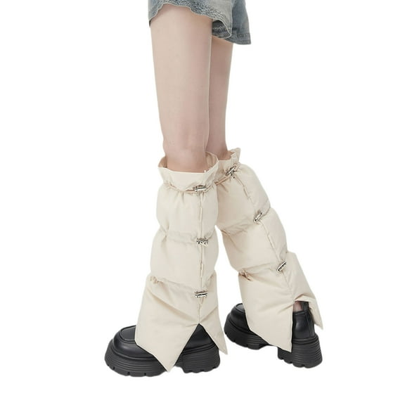 Autumn Winter Fashion Women Thick Padded Puffer Leg Warmer Drawstring Foot Covers Boot Cuffs Socks Sleeves Calf Gaiters