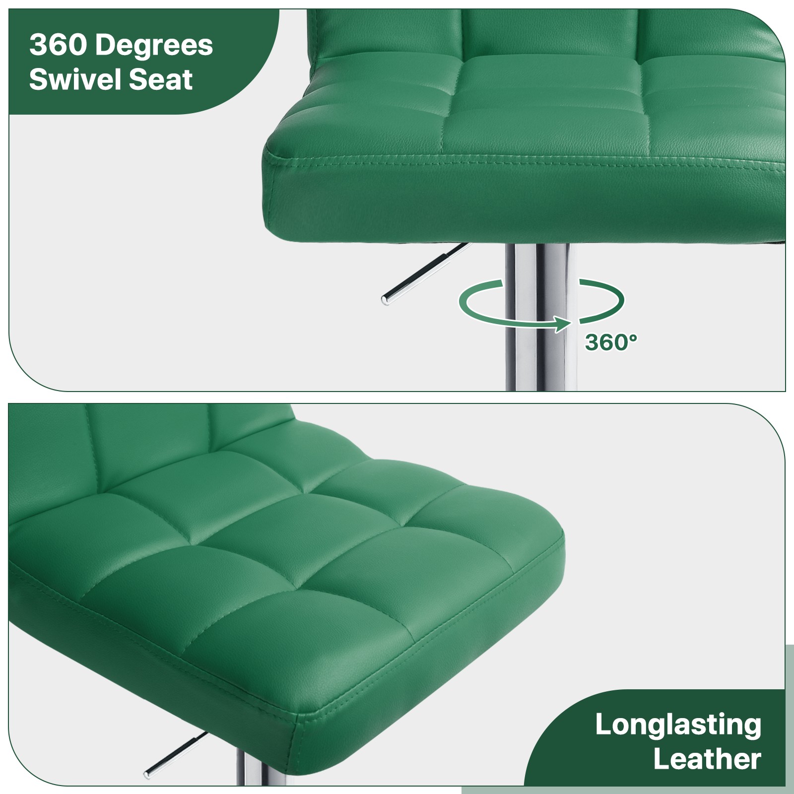MoNiBloom Adjustable Height Swivel Bar Stool Lift Pub Chair, Counter Height Chair Set of 2 for Kitchen, Green