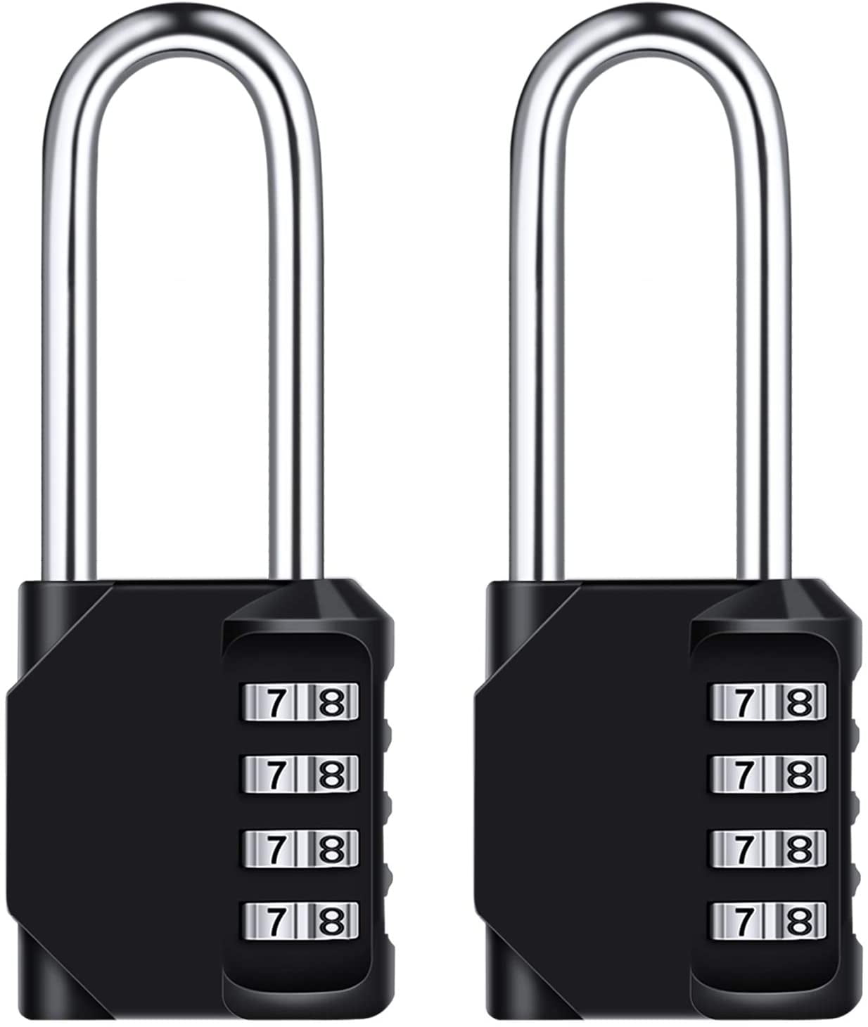 Pack 4 Digit Long Shackle Combination Lock, 2.75