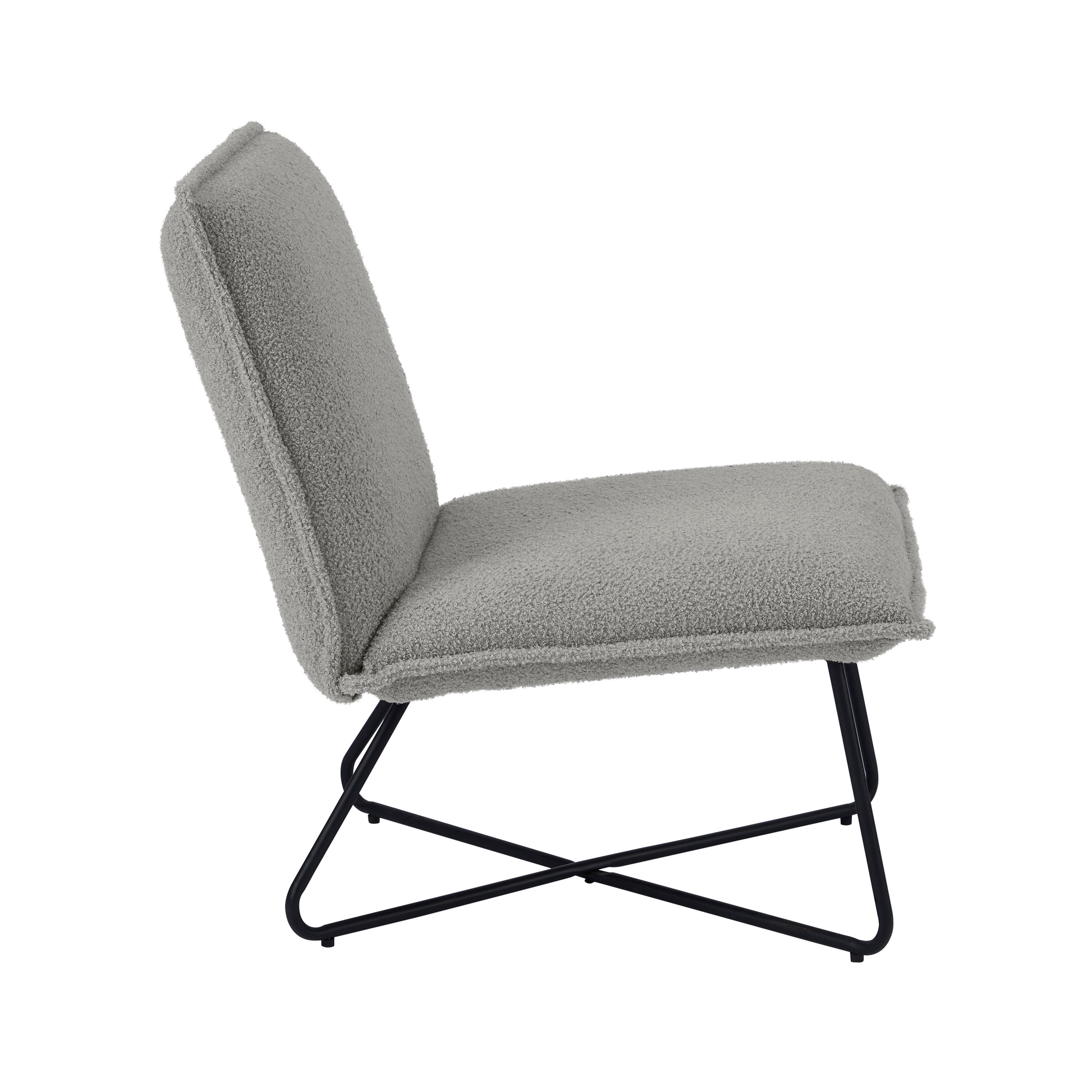 Linon Kinard Pillow Accent Chair with Black Metal Legs, Gray Sherpa