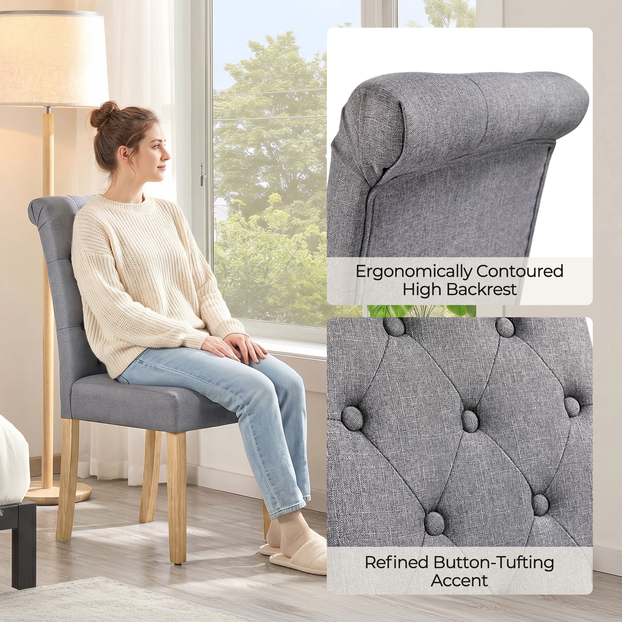 Alden Design Upholstered Dining Chair High Back Padded Parsons Chairs Tufted Dining Chair, Set of 2, Dark Gray