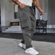 thumbnail image 1 of Pantalones largos para hombre, primavera y verano, color liso, bolsillos, color liso, cordón ajustable, ropa de trabajo, pantalones deportivos e informales, pantalones de poliéster para hombre., 1 of 9