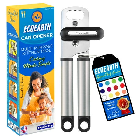 

EcoEarth Heavy-Duty Manual Hand Can Opener Easy Turn Knob Bottle Opener & Lid Lifter Stainless Steel & Black