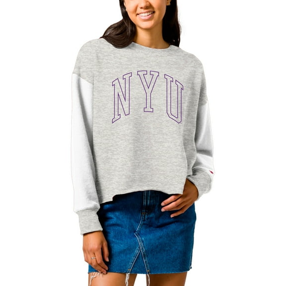 Women's League Collegiate Wear  Gray NYU Violets Reverse Fleece Cropped Pullover Sweatshirt