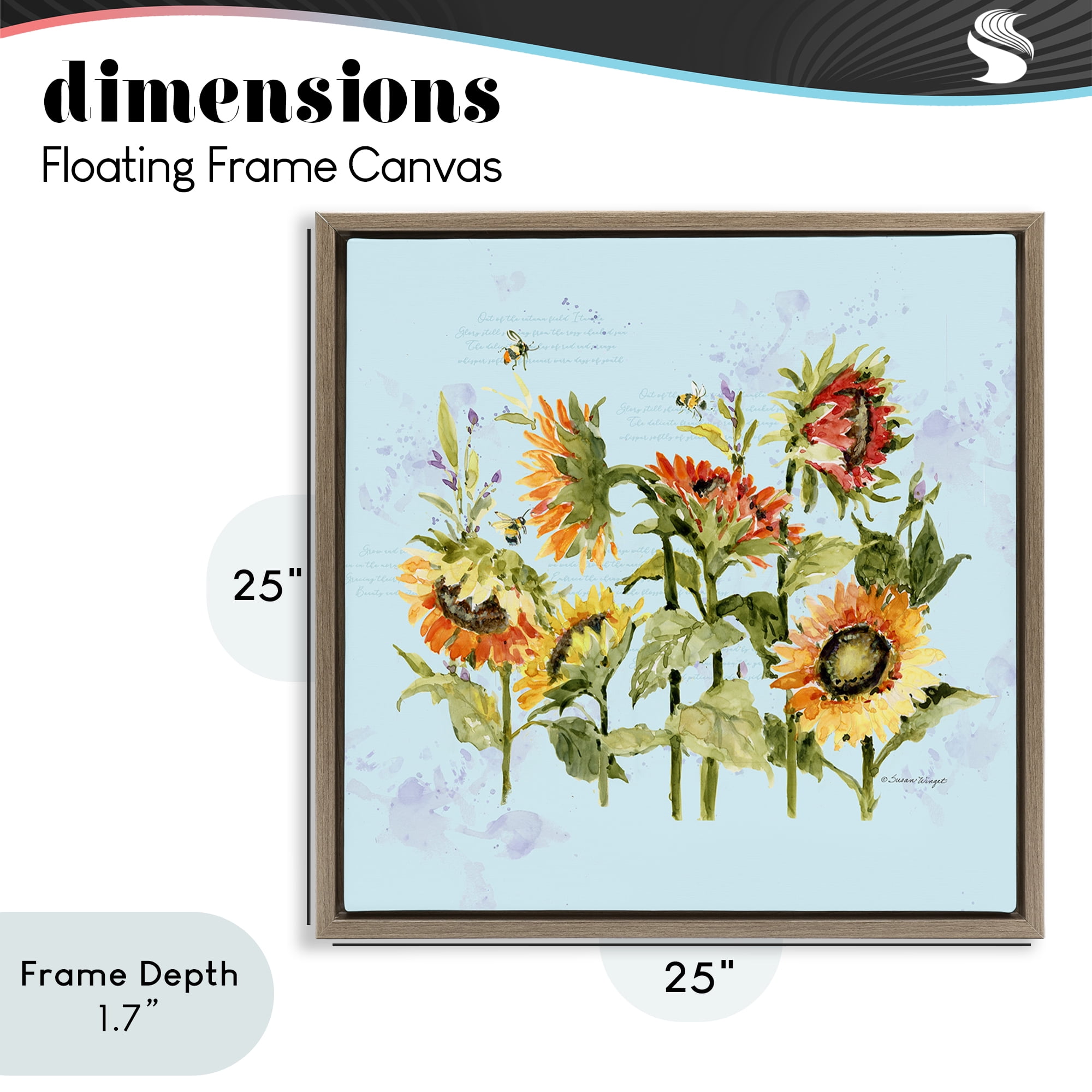 Stupell Industries Sunflowers & Bee on Blue Brown Framed Floater Canvas Wall Art, design by Susan Winget