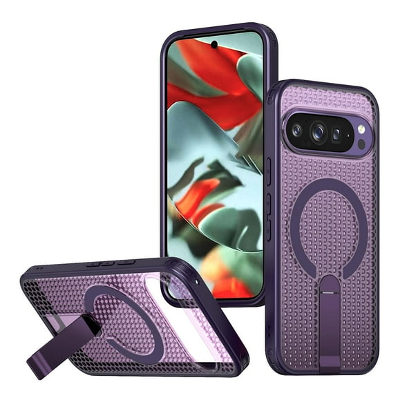 for Google Pixel 9A Magnetic Case, Wireless Charging Support, with Stand, Mil-Grade Drop Protection, Adjustable Bracket for Google Pixel 9A Case, Heat Dissipation Cover, Purple