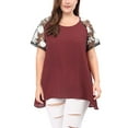 thumbnail image 2 of Unique Bargains Women's Plus Size Crochet Mesh Panel Sheer Raglan Sleeve Top 4X Red, 2 of 7