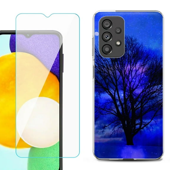 Slim-Fit Gel TPU Phone Case for Samsung Galaxy A23 5G, with Tempered Glass Screen Protector, by OneToughShield ® - Night Tree