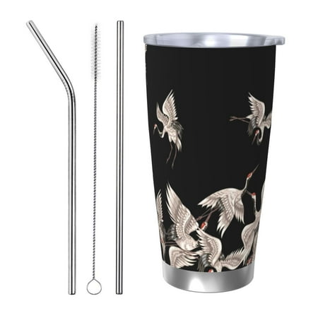 

Cauagu Japanese White Crane Pattern 20oz Tumbler Stainless Steel Vacuum Insulated Tumbler with Lid Insulated Coffee Mug Thermal Cup with Splash Proof Sliding Lid-Straw Three-piece Set