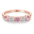 thumbnail image 3 of Gem Stone King 18K Rose Gold Plated Silver Pink Lab Grown Diamond and E - F Lab Grown Diamond Wedding-Bands Ring for Women | 1.29 Cttw | Round 4MM | Gemstone April Birthstone | Size 9, 3 of 6