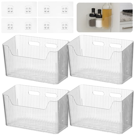 4 Pcs Plastic Wall Mount Organizer Bins, Self Adhesive Cabinet Door Organizer for Cosmetics Toiletries, Wall Organization Containers for Kitchen Bathroom Office, 7.9 x 3.5 x 5.7 in