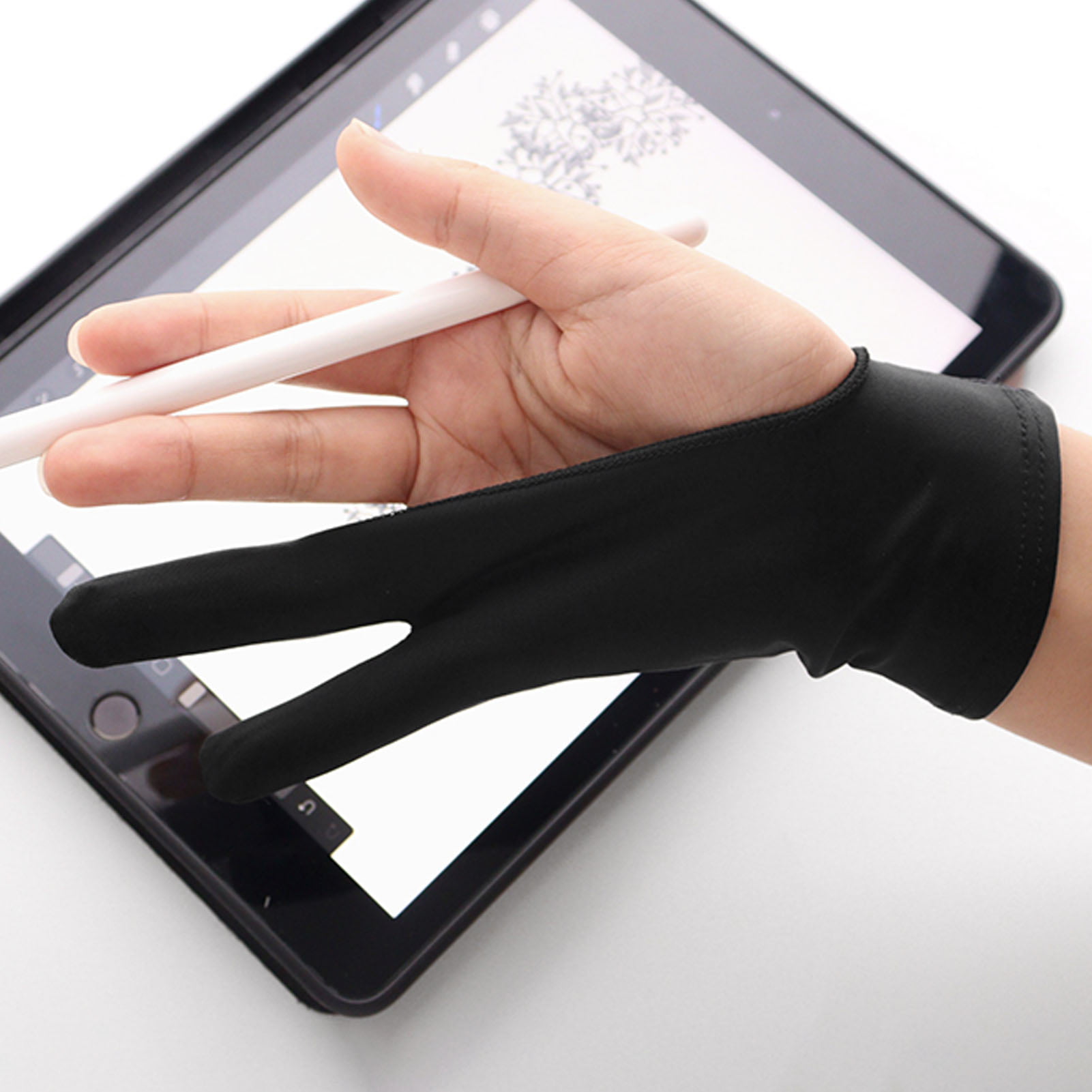 D-groee 1pc Artists Gloves - Palm Rejection Gloves with Two Fingers for Paper Sketching, iPad, Graphics Drawing Tablet, Suitable for Left and Right