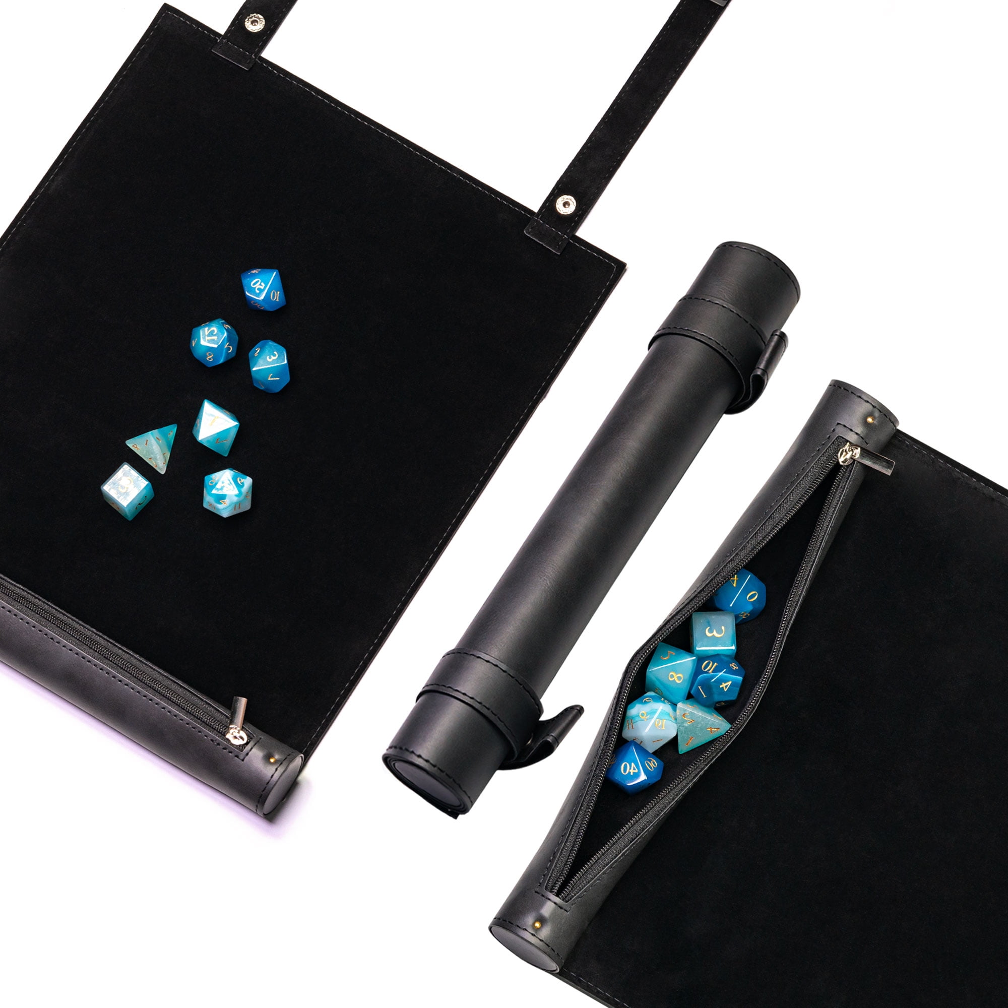 Cusdie 2 in 1 Dice Rolling Mat & Zippered Dice Holder Dice Tray